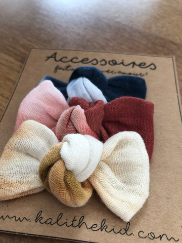 Trio de barrettes petits noeuds double gaze